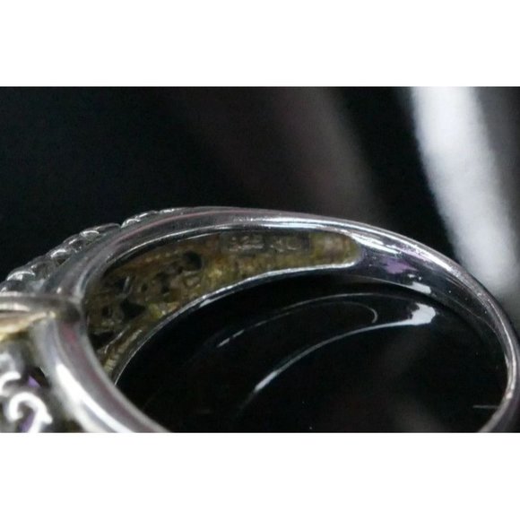 Sterling Silver Ring With Square Amethyst Gemstone & Ornate Filigree Design Size - Picture 4 of 11